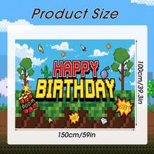 像素生日派对装饰采矿视频游戏背景矿工主题摄影背景横幅用于矿山生日派对装饰用品回礼 - 彩色 - 查看 2