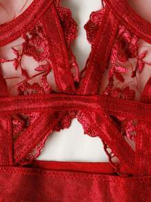 Women's Sexy Embroidered Teddy Lingerie Set - Red - View 7