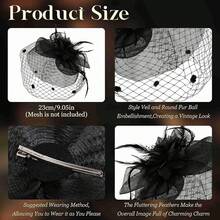Fascinators Hats Women Tea Party Hat Mesh Headband Vintage Lace Cocktail Headwear Hair Clip Church - 黑色 - 查看 2
