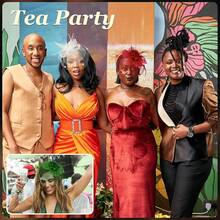 Fascinators Hats Women Tea Party Hat Mesh Headband Vintage Lace Cocktail Headwear Hair Clip Church - 米色 - 查看 6