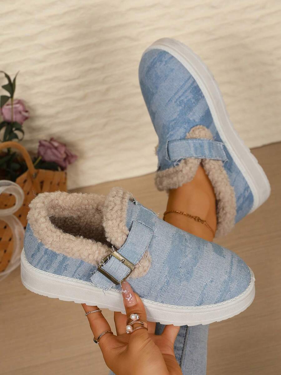 Botas casuales de algodón con estilo coreano para mujer, de nueva llegada con puntera redonda, suela gruesa y terciopelo de algodón, para otoño/invierno 2025