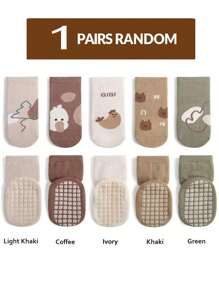 5pcs/Pack Baby & Toddler Anti-Slip Socks With Grips, Suitable For Girls And Boys