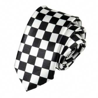 1pc Unisex Black & White Plaid Narrow Necktie, Comfortable Soft Polyester Fabric, Classic Fashion Tie Suitable For Daily Wear With Suits, Shirts, Weddings, Parties