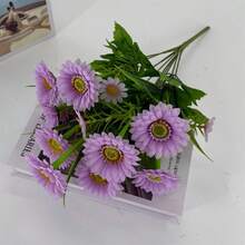Faux Sunflower With Stems Artificial Fake Bouquet Flowers Arrangement For Home Kitchen Office Party Decoration - Purple - View 1