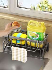1 pieza Soporte de esponja de plástico para fregadero de cocina, escurridor de platos, estante extraíble para paños, estante de almacenamiento de plástico multifuncional para esponja, jabón y cepillo, dispensador de jabón y soporte para cepillo de baño, accesorios de cocina - Multicolor - Ver 4