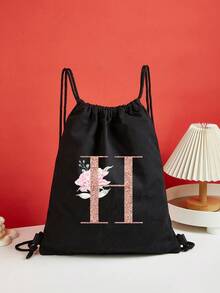 Drawstring Backpack Sports Backpack Women Drawstring Shoe Bags For Travel Storage Bags Rose Gold Initials Name Letter Pattern Gym Bags Lightweight Drawstring Bag Travel Bags Cloth Bags Dust Storage Pouch For Outdoor Duffle Sports Bag Schoolbag Bundle Tote Bag For Student Sports Back Pack Latter Print - Black - View 27