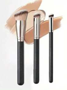 3 pezzi Set di pennelli professionali per trucco: pennello per fondotinta, pennello per correttore sotto gli occhi, pennello piatto obliquo Kabuki per il naso e il contouring, adatti per stendere correttore, cipria, creme e liquidi. Pennello per correttore dalla testa rotonda, con setole morbide e spesse per una copertura completa.
