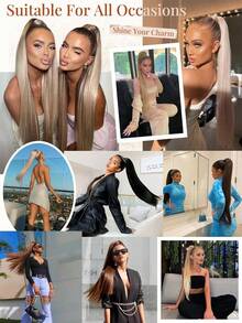26 Inch 150g/Pack Synthetic Long Straight Hair Ponytail Extensions, Clip-In Ponytail Hair Piece, High Temperature Fiber Wig (Golden) - Gold - View 6