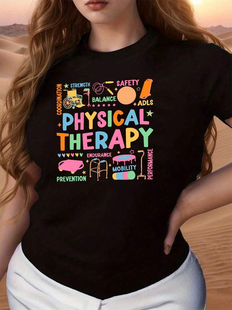 Camiseta de mujer con diseño de fisioterapia lindo y suave, que apoya el equilibrio, la flexibilidad y la resistencia, la salud y la prevención. - Negro - Añade 1