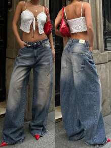 Jeans casuales de mujer con bolsillo y botones delanteros, para uso diario