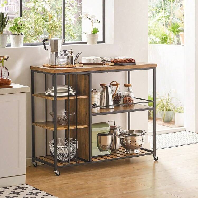 SVW18-F, Serving Trolley Kitchen Trolley Cart Mobile Kitchen Shelf Kitchen Storage Trolley With 5 Shelves - màu nâu - Xem 6