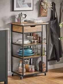 SoBuy FKW99-N, Industrial Vintage Style Kitchen Trolley Cart Kitchen Storage Trolley Serving Trolley With Drawer And Storage Shelves - Brown - View 1
