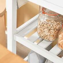 SoBuy FKW68-WN, Kitchen Storage Trolley Serving Trolley Kitchen Shelf With Rubber Wood Top 2 Drawers 2 Shelves - White - View 10