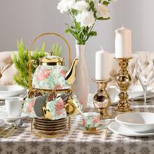 20-Piece Porcelain Tea Set With Metal Stand - Elegant European Floral Tea Cups & Saucers Set, Gold-Trimmed Coffee Service W/ EPS Foam Packaging, Stackable Porcelain Cups & Saucers For Afternoon Tea Gift - 款式2 - 查看 4