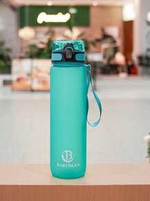 1pc 1000ml/750ml Outdoor Large Capacity Sports Water Bottle, 32oz/26oz, Direct Drinking Mouth Design, Handle Strap, Printed Logo, Plastic Portable Leak-Proof Screw Cap, Suitable For Hiking, Running, Cycling