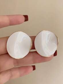 1 对不对称金属滴釉耳钉，夸张走秀，百搭时尚休闲度假耳环 - 白色2 - 查看 3
