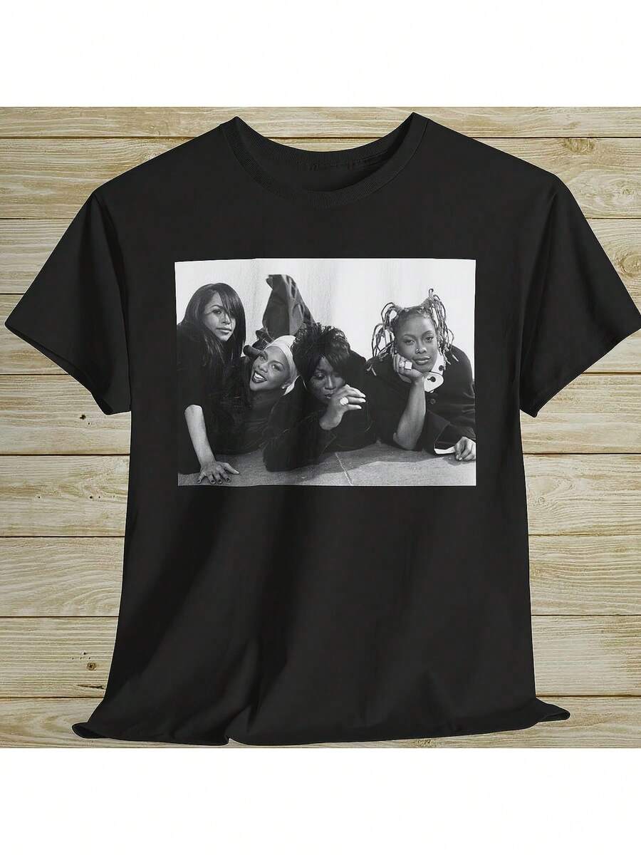 90s LOVE!_ Missy Elliott, Liyah, KlM, ! Queen Of The Damned, , Erykah Badu, Missy Elliott Shirt, Swv, Xscape, 90s R&B, Father'S Day Gift Casual Street Fashion Hip-Hop Tee Pure Cotton Unisex T-Shirt 220g - 黑色 - 查看 1