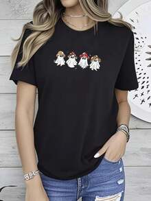 180g pure Cotton Ghost Mushroom  Shirt, Magic Mushroom Shirt, Halloween Shirt, Spooky Season Shirt, Ghost Shirt, Halloween Gift, Mushroom Lover Top For Everyday Wear Soft graphic women female fashion Casual designer clothes streetwear Versatile Stylish Stretched