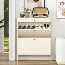 Shoe Cabinet With 2 FlipUp Doors Drawer Slim Shoe Cabinet With Adjustable Shelves Elevated Design Freestanding Narrow Shoe Storage Organizer For Entryway Hallway Foyer Light Oak - Gỗ sồi sáng - Xem 5