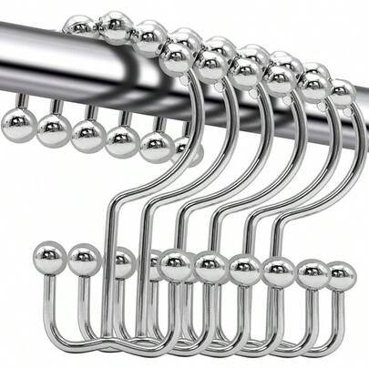 Shower Curtain Hooks, 12 Pcs Rustproof Metal Shower Curtain Rings,Sliding Double Shower Hooks Shower Curtain & Liners, Shower Curtain Hangers Bathroom Shower Curtain Rods Curtains (Black)