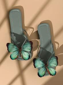 2026款花卉蝴蝶装饰透气镂空舒适平底凉鞋，适合夏季、秋季、冬季穿着，百搭，可用于婚礼、派对、休闲、海滩、浪漫约会、度假等场合。 - 綠色 - 查看 5