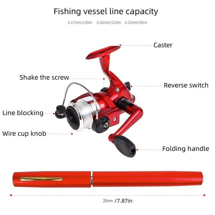 2pcs/Set Pen-Style Fishing Rod & Spinning Reel, Portable Pocket Ice Fishing Rod, Sea Fishing Rod, Fishing Tackle, Lure Fishing Gear - Multicolor - View 2
