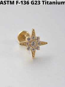 1 件 G23 钛金五角形锆石唇钉内螺纹 CZ 耳钉耳软骨耳屏耳轮耳环耳垂穿孔珠宝 - 如圖 - 查看 12