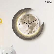 2D Flat, 1pc Modern Creative Moon Art Decorative Wall Clock, Super Silent Quartz Movement, No Ticking Sound, Decorative Clock For Living Room, Bedroom, Office, Kitchen And Cafe, Perfect For Christmas, New Year, Valentine's Day Gifts - Multicolor - View 5