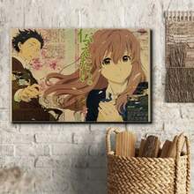 Vintage Anime Art Deco Poster - A Silent Voice Inspired Wall Art Print, Frameless Retro Cartoon Poster, Modern Manga Kraft Paper Hanging Decor For Bedroom, Living Room, Home Office - Vintage Style Japanese Animation Artwork For Indoor Display, Frameless. You Can Prepare A Frame In Or Larger To Match Your Wall Painting; Assemble And Install By Yourself, Fully Enjoy The Fun Of DIY. Great Gift For Autumn/Winter!