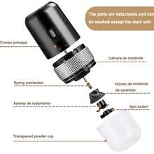 FELIN Molino de cafe electrico,Molino de cafe inalámbrico ajustable. Triturador de cafe de grano con núcleo cerámico en espiral. Adecuado para granos de café, especias.(negro) - Negro - Ver 6