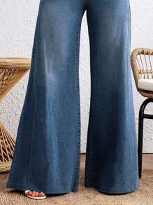 Jeans para Mujer - Pantalones De Mezclilla Sueltos, Moda Casual con Cintura Alta y Pierna Ancha - Azul - Ver 5