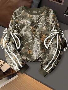 Damska bluza z dzianiny z wzorem roślinnym, luźna i wygodna, odpowiednia na jesień/zimę, na co dzień, na lotnisko