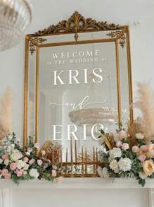 1 autocolant/decal personalizat pentru oglindă, pentru nuntă, întâlnire, ziua de naștere, aniversare, cadou DIY, lucrat manual, scris de mână, autocolant de nuntă, autocolant cadou. Autocolant holografic cu nume pentru pahar, cană, rolă, balon, autocolant caligrafic, nume de pahar, decor cutie cadou, autocolant personalizat cu text cu sclipici, potrivit pentru toate suprafețele netede, lucios, de unică folosință, ambianță caldă.