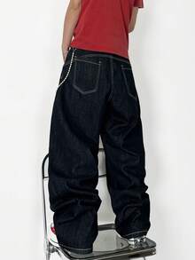 1 chiếc quần jeans nam ống rộng hiệu Hearty Haven kiểu retro với khóa hình máy bay, kiểu dáng thoải mái, phong cách đường phố (không kèm thắt lưng hoặc phụ kiện) - màu đen - Xem 3