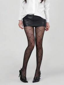 1 Pair Women's Designer Pattern Tights, Suitable For Pairing With Dresses