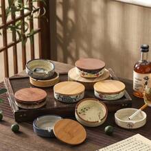 Japanese Retro Round Ashtray Ceramic Ashtray Fly-Proof With Cover Desktop Porch Home Decoration Storage Ornaments Ashtray