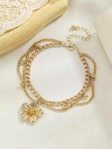 Gold Anklets For Women, Golden Flower Layered Beaded Anklet Statement Bracelet For Summer Beach Vacation Waterproof Accessories Jewelry Gifts - Vàng - Xem 5