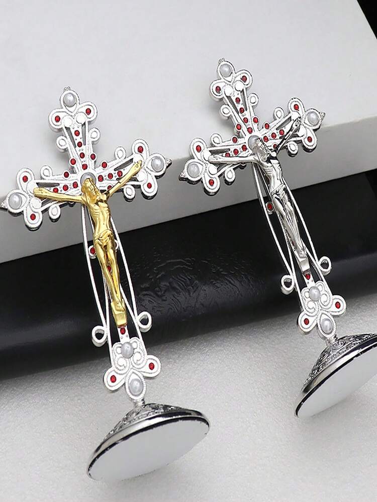 1pc RORPOIR Jesus Carrying Cross Statue, Jesus Crucifixion Sculpture, Christian Home Decor Catholic Statue - Multicolor B - View 3