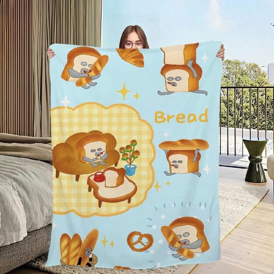 Picture Book Bread Thief Blanket Skin Friendly Comfort Warm Soft Plush Blanket Suitable Sofa Living Room Office Bedroom.Jpg - White1 - 查看 1