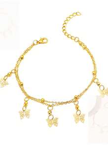 1pc Fashionable Vintage Butterfly Rhinestone Anklet - Multifunctional Metal Curb Chain With Tassel, Suitable For Beach & Casual Decoration