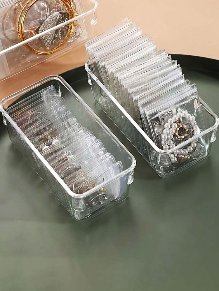 100/30/10 件可重复使用 PVC 防尘珠宝袋，渐变色密封珠宝袋，适用于珠宝、耳环、项链、派对包装。 - 無色 - 查看 7