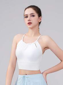 Women's Minimalist Solid Color Hollow Neck Sports Bra