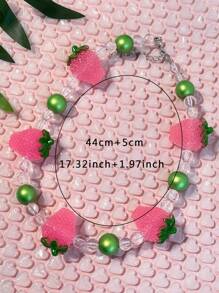 1pc Pineapple, Strawberry, Apple Beaded Pendant Colorful Necklace, Fashion Necklace Accessory, Holiday Gift
