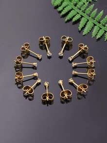 Bộ 10 đôi khuyên tai đinh tán bằng thép không gỉ 2mm, unisex, 20 chiếc khuyên tai tròn nhỏ đính đá Cubic Zirconia, phù hợp với nhiều vị trí xỏ khuyên, không gây dị ứng, có hai lựa chọn màu vàng/bạc. - Như thể hiện trong hình ảnh - Xem 5