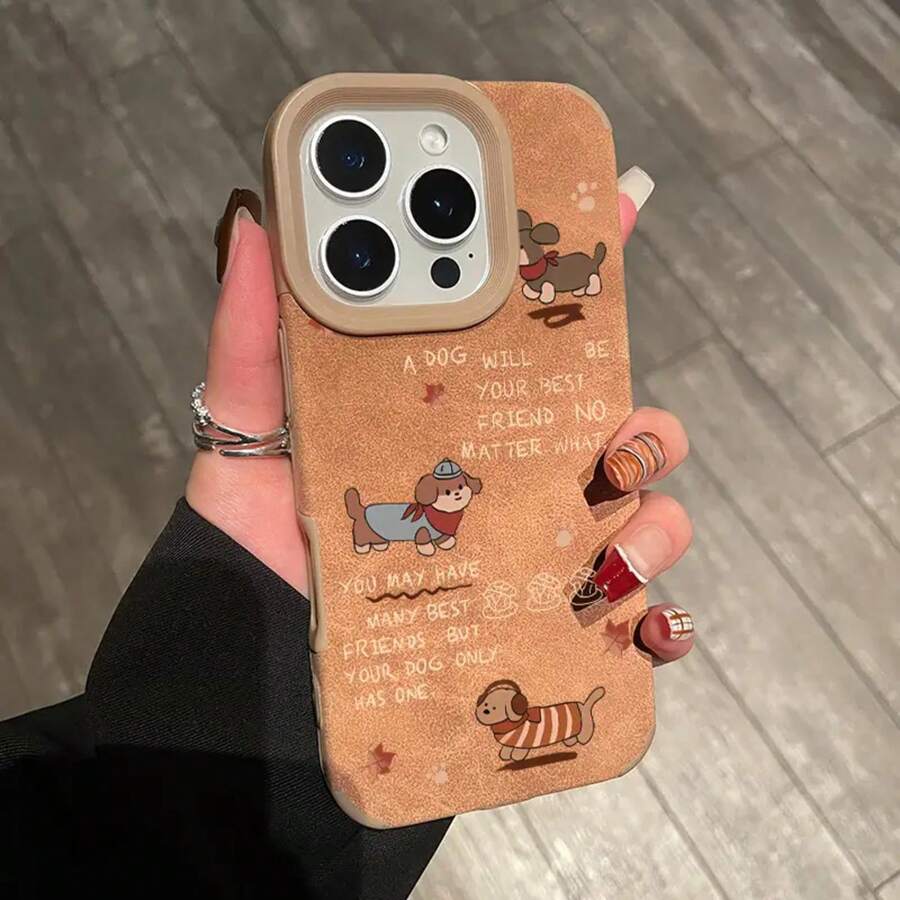Funda de piel sintética marrón, color liso, con orificios grandes. Compatible con los modelos 11, 11 Pro, 12, 12 Pro, 13 Pro, 14 Pro, 14 Plus, 15, 15 Plus y 15 Pro. - Caqui - Ver 1