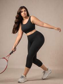 XianBinXiu 1 Stück Yoga-Hose für Damen in Große Größen mit hoher Taille und Taschen, 7/8 Länge enge Leggings, Farben Schwarz & Grau - Schwarz - Übersicht 10