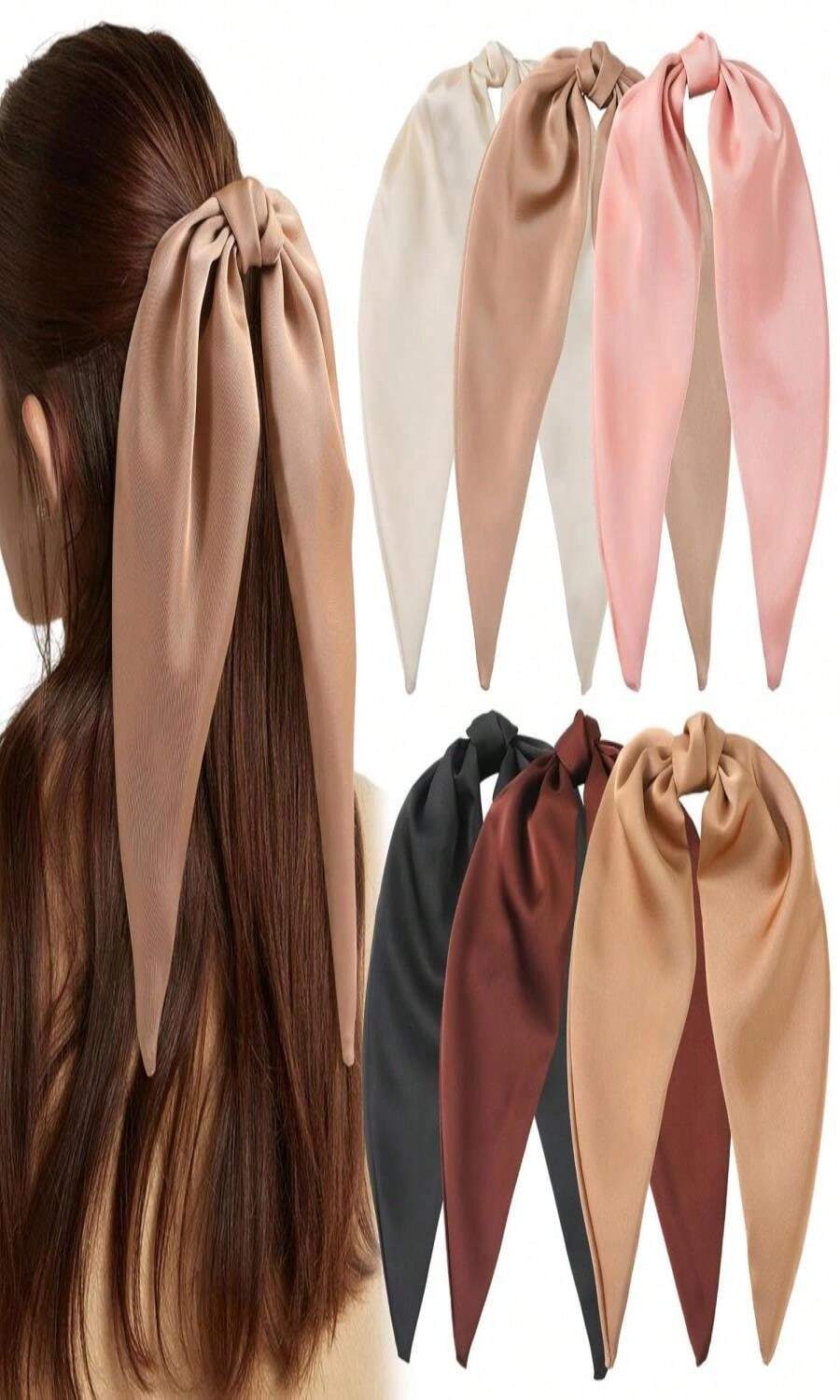 6 PCS Hair Bows For Women, Big Bow Hair Clips For Girls, Silky Satin Hair Bows Clips Oversized Long Tail, Large Hair Barrettes Cute Aesthetic Hair Accessories, Metal Bow Hair Clips Neutral Color - MàuC - Xem 1