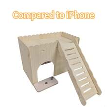 1 件木制加大兔子屋，2 合 1 兔子别墅和仓鼠藏身处玩具，适合豚鼠、刺猬 - 彩色 - 查看 3