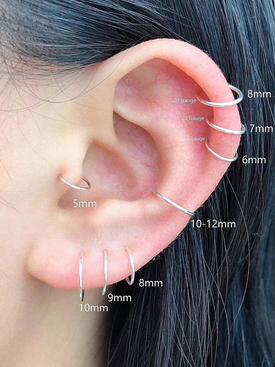 1/5 paires de petits anneaux de 18G, anneaux pour le nez et les lèvres en argent de petit diamètre (6/7/8/9/10mm), en acier inoxydable, bijoux de piercing pour le septum, boucles d'oreilles pendantes, boucles d'oreilles pour l'hélix et le tragus, cadeaux pour petites amies, amis, parents, cadeaux de bijoux percés, bijoux de piercing à boucle fermée convenant pour les fêtes et les vacances des femmes