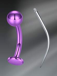 CIZME 2 Pcs/Set Funky Titanium Floating Belly Button Rings Floating Belly Rings Flat Back Belly Rings Flat Back Belly Button Rings Floating Navel Piercing Jewelry Flat Back Internally Threaded Purple Silver Belly Rings With Piercing Taper Piercing Pin Curved Body Piercing Kit,Belly Button Navel Ring Navel Piercing Jewelry Belly Button Rings,14g 8mm 10mm 12mm 14mm Navel Button Ring Studs For Women Men For Daily Decoration - Belly Button Rings - View 5